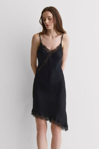 Asymmetric Slip in Viscose Satin with Lace