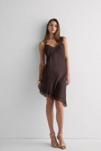 Asymmetric Slip in Viscose Satin with Lace