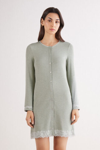 Button-Front Lace Detail Nightdress