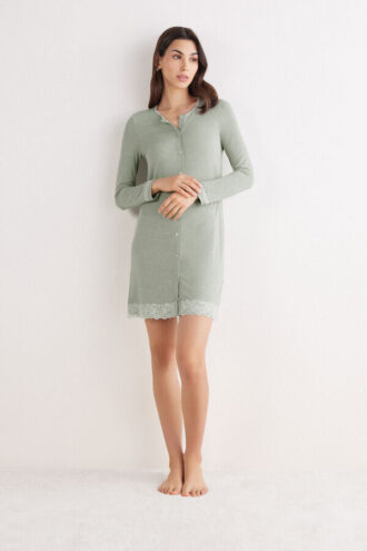 Button-Front Lace Detail Nightdress