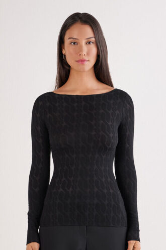 Cable Knit Bateau Neck Top in Ultralight with Cashmere