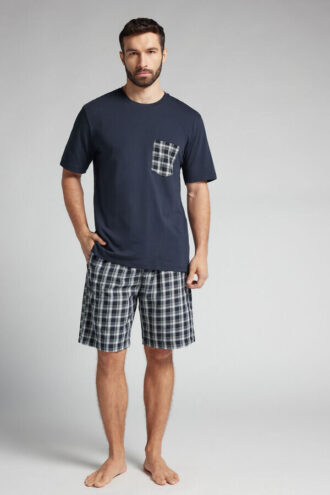 Check Cloth and Cotton Short Pajamas