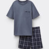 Check Print Denim Cloth and Cotton Short Pajamas