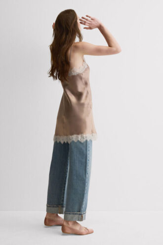 Contrast Lace Trim Silk Chemise