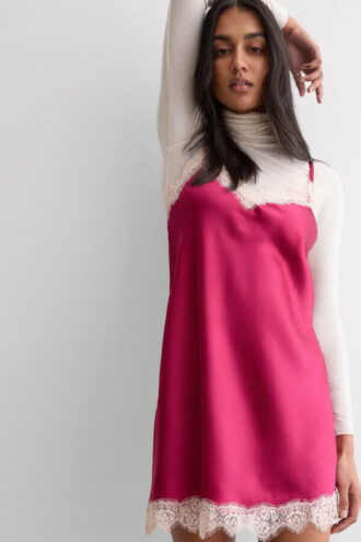 Contrast Lace Trim Silk Chemise