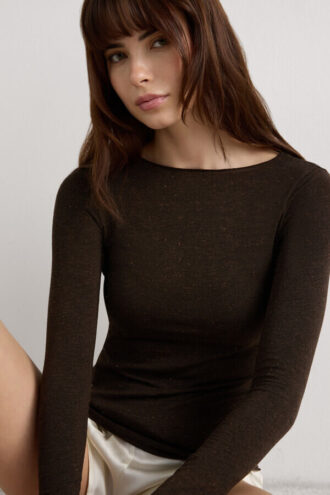 Crewneck Top in Modal Light with Cashmere Lame