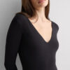 Fresh Bamboo Long Sleeve Bodysuit with Deep V-Neckline