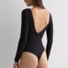 Fresh Bamboo Long Sleeve Bodysuit with Deep V-Neckline