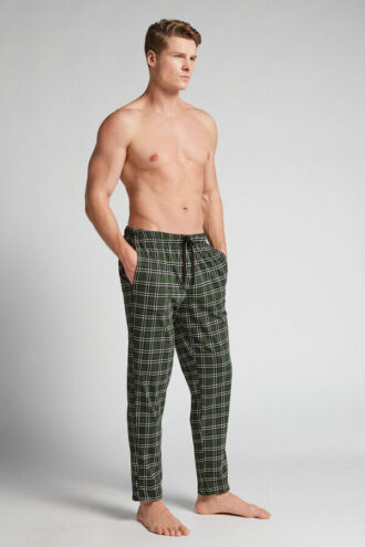 Green Check Print Full Length Cotton Pants