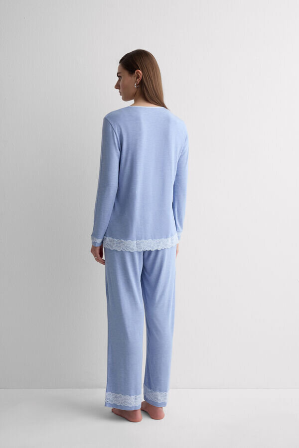 Lace Trim Button Up Full Length Pajamas in Modal Lace Trim Button Up Full Length Pajamas in Modal