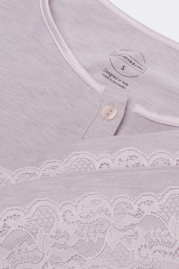 Lace Trim Button Up Full Length Pajamas in Modal Lace Trim Button Up Full Length Pajamas in Modal