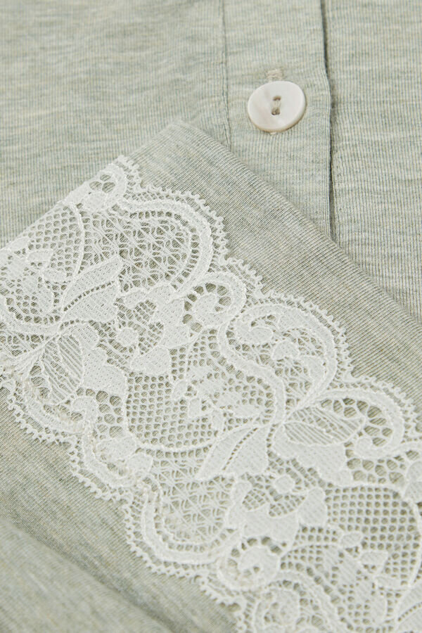 Lace Trim Button Up Full Length Pajamas in Modal Lace Trim Button Up Full Length Pajamas in Modal