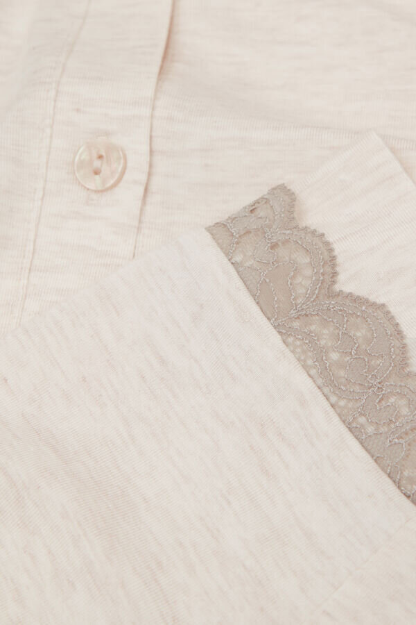 Lace Trim Button Up Full Length Pajamas in Modal Lace Trim Button Up Full Length Pajamas in Modal