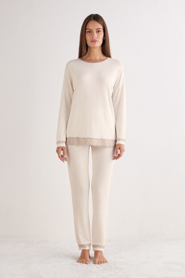 Lace Trim Full Length Pajamas in Modal Lace Trim Full Length Pajamas in Modal