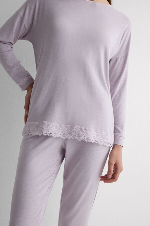 Lace Trim Full Length Pajamas in Modal Lace Trim Full Length Pajamas in Modal