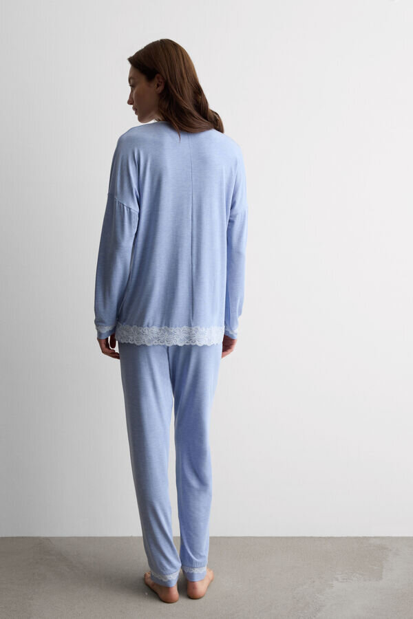 Lace Trim Full Length Pajamas in Modal Lace Trim Full Length Pajamas in Modal