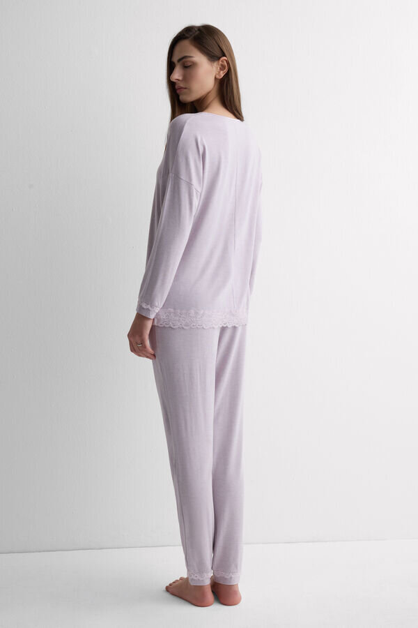 Lace Trim Full Length Pajamas in Modal Lace Trim Full Length Pajamas in Modal