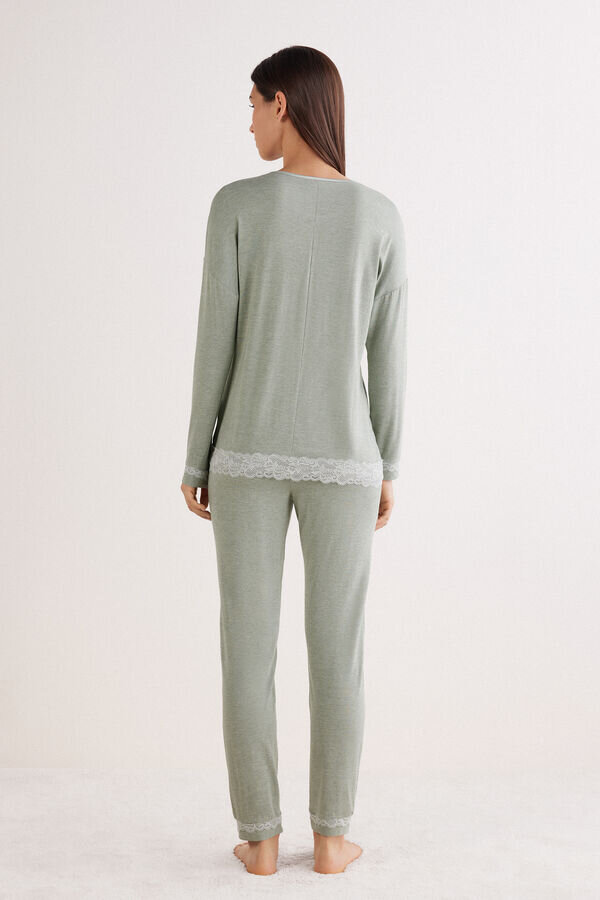 Lace Trim Full Length Pajamas in Modal Lace Trim Full Length Pajamas in Modal