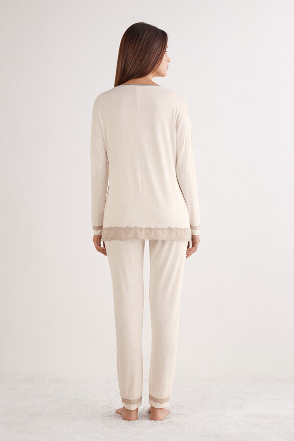 Lace Trim Full Length Pajamas in Modal Lace Trim Full Length Pajamas in Modal