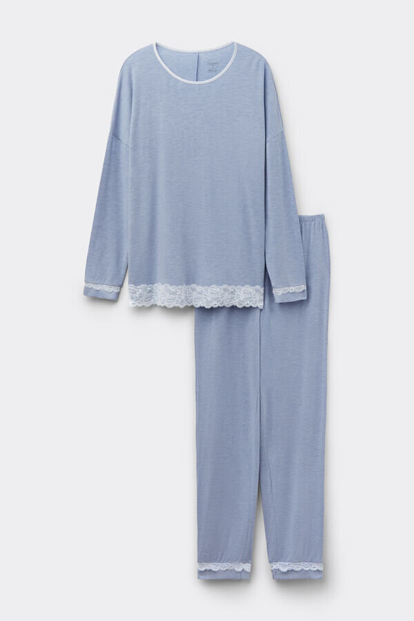 Lace Trim Full Length Pajamas in Modal Lace Trim Full Length Pajamas in Modal