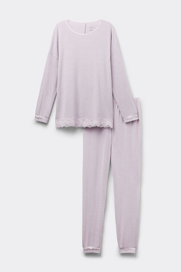 Lace Trim Full Length Pajamas in Modal Lace Trim Full Length Pajamas in Modal