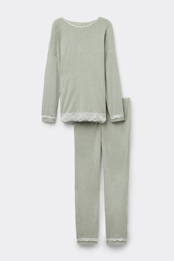 Lace Trim Full Length Pajamas in Modal Lace Trim Full Length Pajamas in Modal