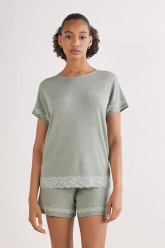 Lace Trim Short Pajamas in Modal