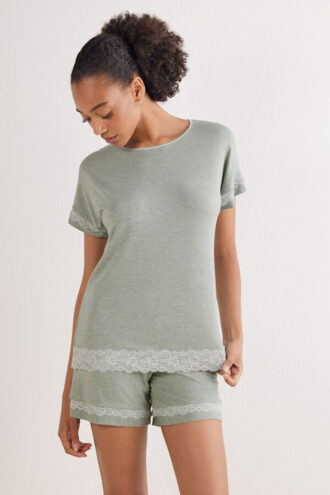 Lace Trim Short Pajamas in Modal