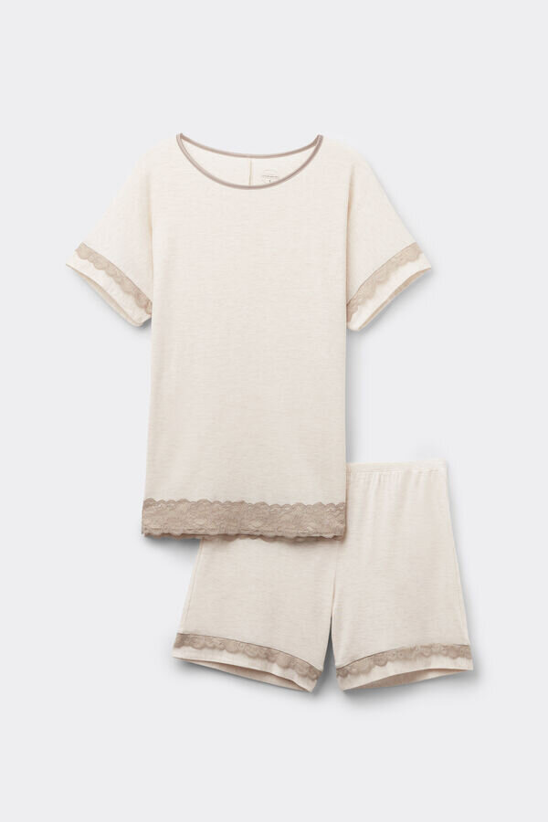 Lace Trim Short Pajamas in Modal Lace Trim Short Pajamas in Modal