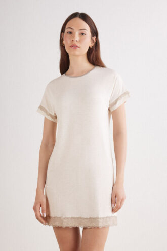 Lace Trim Short Sleeve Nightgown