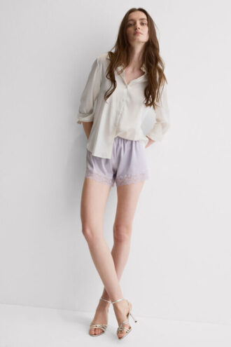 Lace Trim Silk Shorts