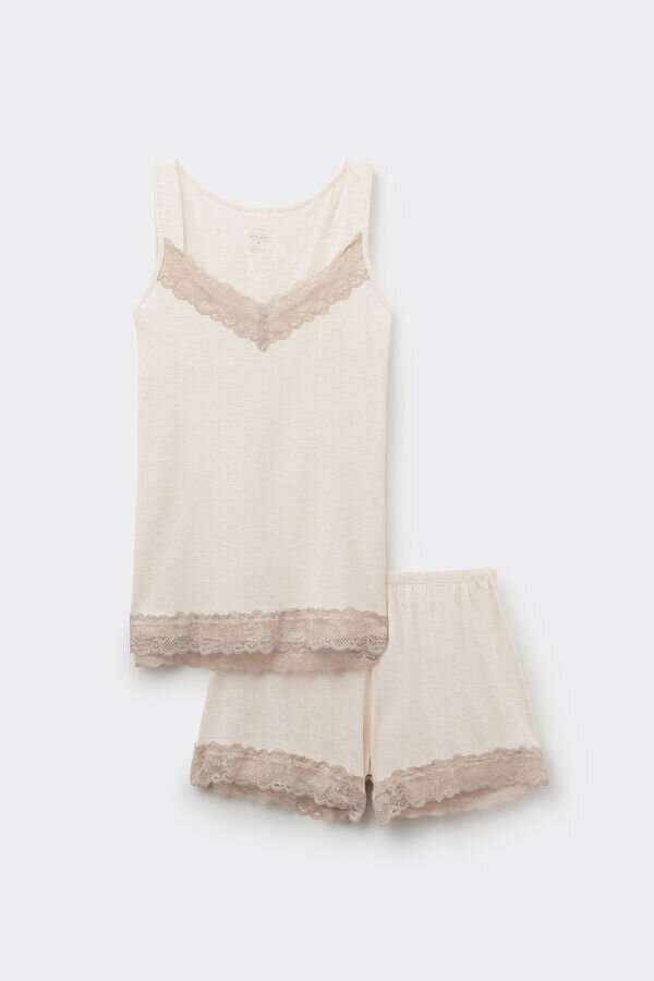 Lace Trim Tank Top Short Pajamas in Modal Lace Trim Tank Top Short Pajamas in Modal