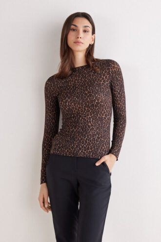 Leopard Print Long Sleeve Top in Ultralight Modal with Cashmere