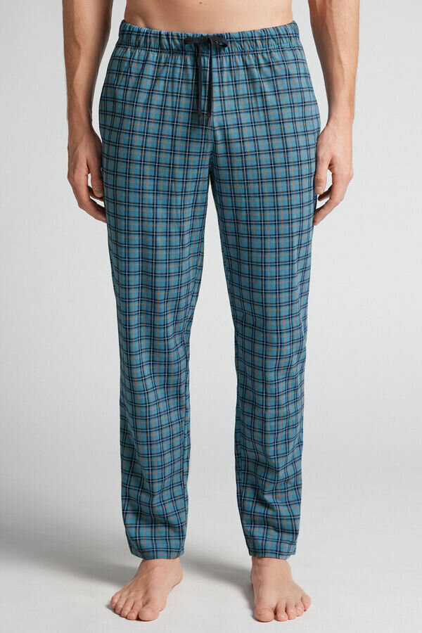 Light Blue Check Print Full Length Cotton Pants Light Blue Check Print Full Length Cotton Pants