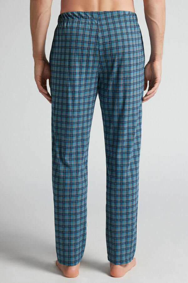 Light Blue Check Print Full Length Cotton Pants Light Blue Check Print Full Length Cotton Pants