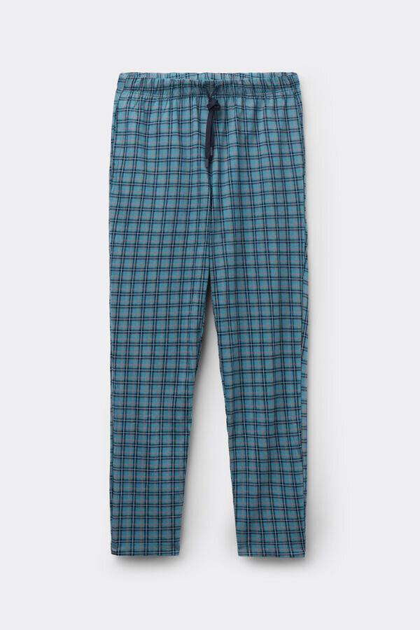 Light Blue Check Print Full Length Cotton Pants Light Blue Check Print Full Length Cotton Pants