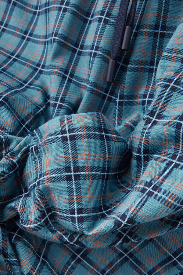 Light Blue Check Print Full Length Cotton Pants Light Blue Check Print Full Length Cotton Pants