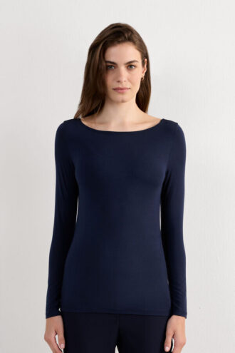 Long Sleeve Bateau Neck Top in Micromodal
