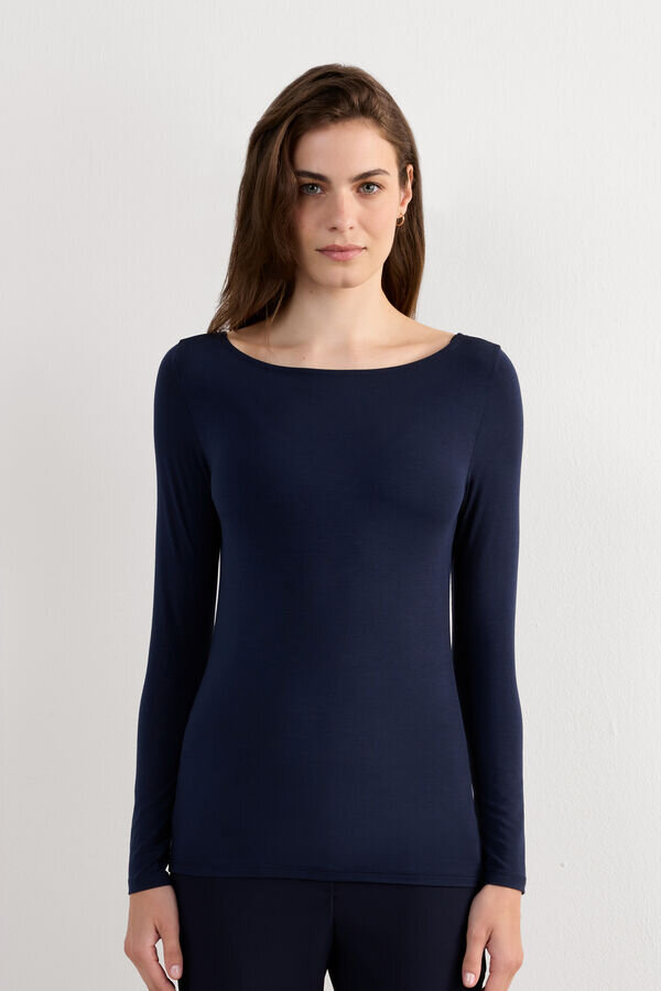 Long Sleeve Bateau Neck Top in Micromodal Long Sleeve Bateau Neck Top in Micromodal