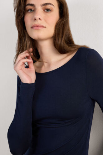 Long Sleeve Bateau Neck Top in Micromodal