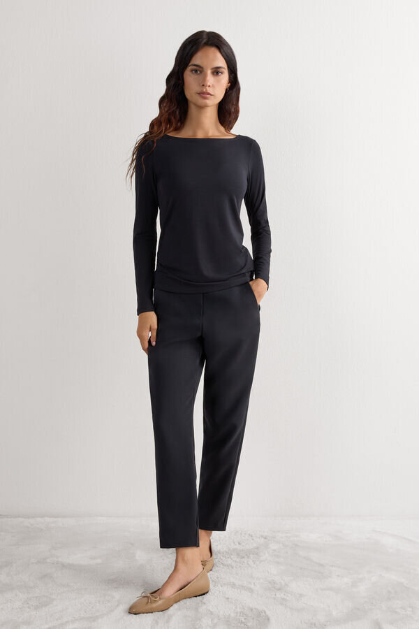 Long Sleeve Bateau Neck Top in Micromodal Long Sleeve Bateau Neck Top in Micromodal