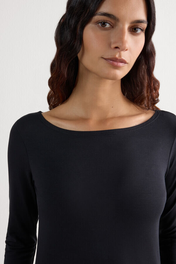Long Sleeve Bateau Neck Top in Micromodal Long Sleeve Bateau Neck Top in Micromodal