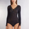 Long Sleeve Bodysuit in Ultralight Modal with Cashmere and Lace