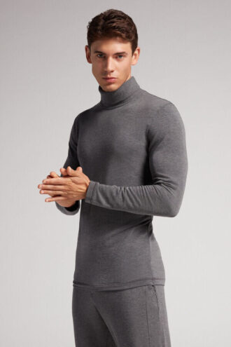 Long-Sleeve High-Neck Modal-Cashmere Top