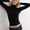 Long-Sleeve High-Neck Tubular Top in Wool and Silk