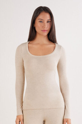 Long Sleeve Scoop Neck Top in Ultralight Modal with Cashmere