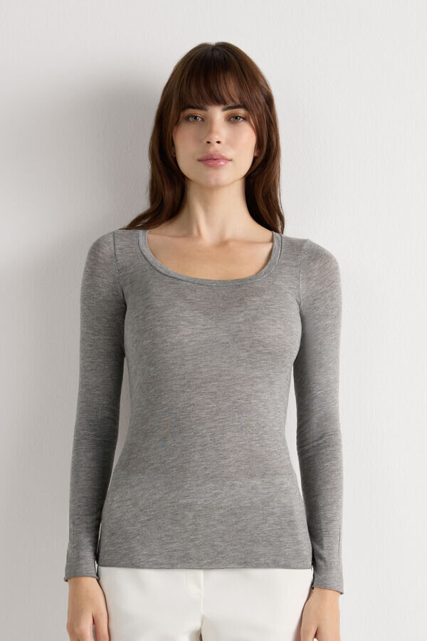 Long Sleeve Scoop Neck Top in Ultralight Modal with Cashmere Long Sleeve Scoop Neck Top in Ultralight Modal with Cashmere