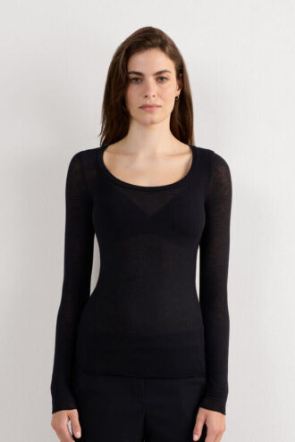 Long Sleeve Scoop Neck Top in Ultralight Modal with Cashmere