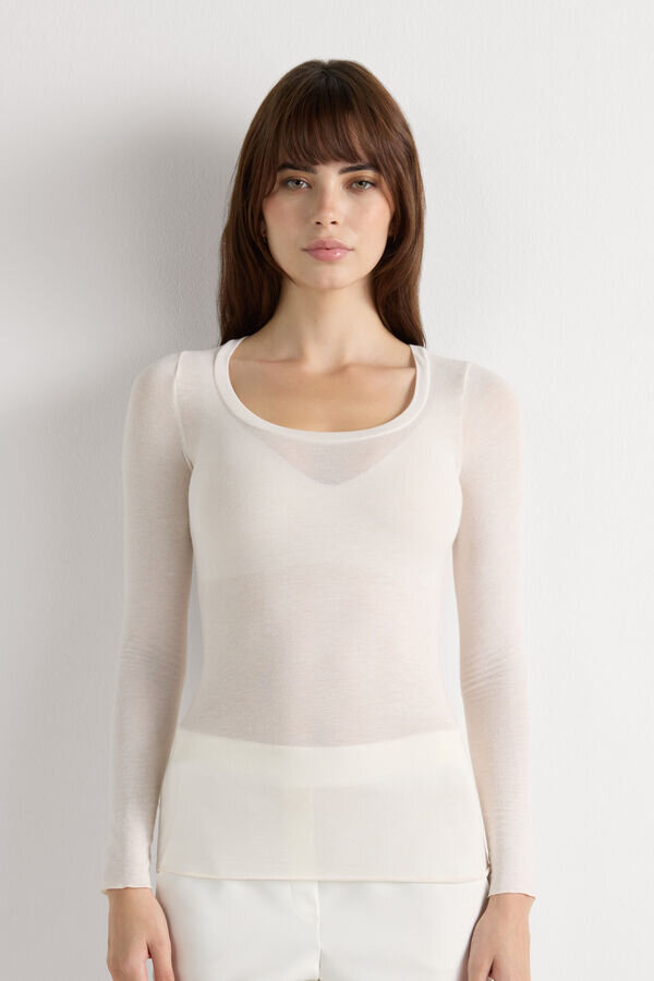 Long Sleeve Scoop Neck Top in Ultralight Modal with Cashmere Long Sleeve Scoop Neck Top in Ultralight Modal with Cashmere