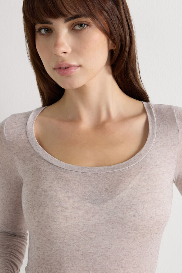 Long Sleeve Scoop Neck Top in Ultralight Modal with Cashmere Long Sleeve Scoop Neck Top in Ultralight Modal with Cashmere